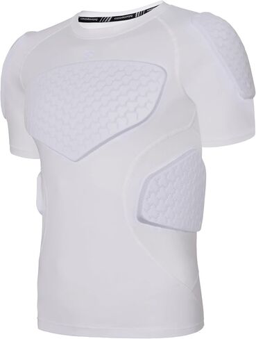 COOLOMG Mens Padded Compression Shirt Football Chest Rib Protector Undershirt Shoulder Back Protection in Saudi Arabia