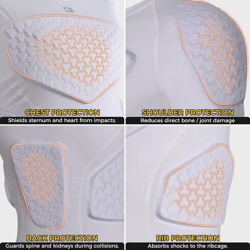 COOLOMG Mens Padded Compression Shirt Football Chest Rib Protector Undershirt Shoulder Back Protection in Saudi Arabia