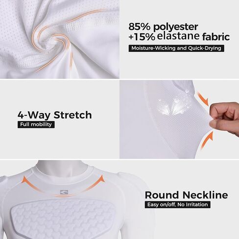 COOLOMG Mens Padded Compression Shirt Football Chest Rib Protector Undershirt Shoulder Back Protection in Saudi Arabia