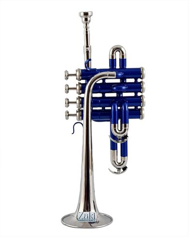 Bb Piccolo Trumpet 4 صمامات نحاسية | لمسة نهائية بلون النيكل الأزرق من Bb Pitch Piccolo Trumpet مثالية للطلاب والمبتدئين | مع حافظة صلبة مجانية وقطعة فم وقفازات وقطعة قماش للتنظيف in Kuwait