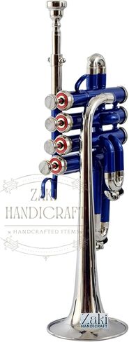 Bb Piccolo Trumpet 4 صمامات نحاسية | لمسة نهائية بلون النيكل الأزرق من Bb Pitch Piccolo Trumpet مثالية للطلاب والمبتدئين | مع حافظة صلبة مجانية وقطعة فم وقفازات وقطعة قماش للتنظيف in Kuwait