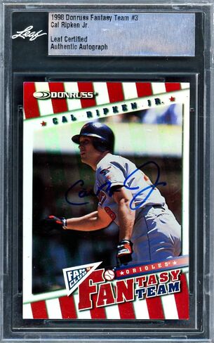 كال ريبكين جونيور موقعة من بطاقة فريق Donruss Fantasy لعام 1998 رقم 3 بالتيمور أوريولز رقم 1587/2000 Leaf SKU رقم 243522 - بطاقات بيسبول موقعة من MLB in Saudi Arabia