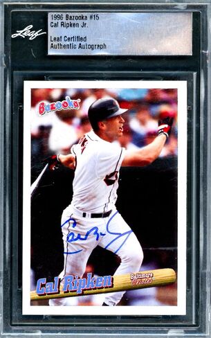 Cal Ripken Jr. Autographed 1996 Bazooka Card #15 Baltimore Orioles Leaf SKU #243518 - MLB Autographed Baseball Cards in Saudi Arabia