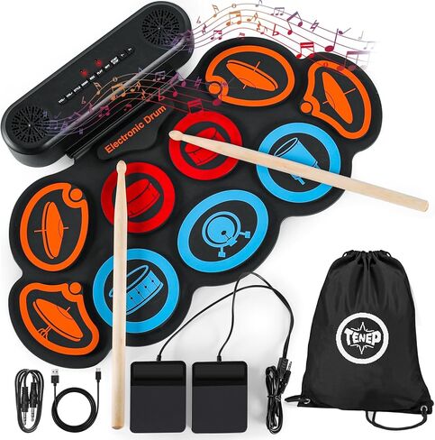 Electric Drum Set 9-Pad, Portable Roll-up Drum Pad USB MIDI, Built-in Speaker, Drum Sticks, Drum Set Foot Pedals Great Holiday Christmas Birthday Gift for Kids Adults in Saudi Arabia