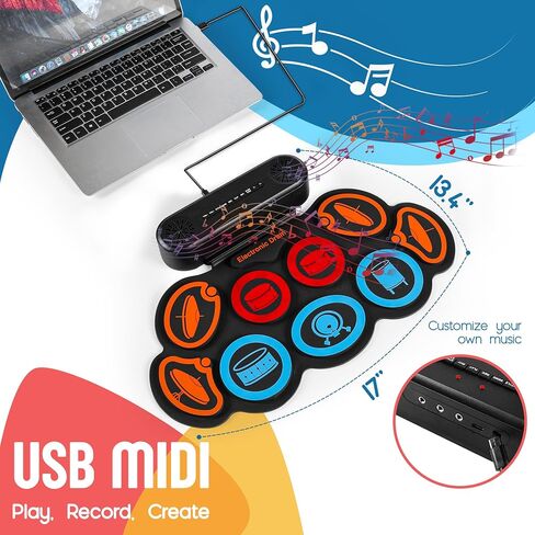 Electric Drum Set 9-Pad, Portable Roll-up Drum Pad USB MIDI, Built-in Speaker, Drum Sticks, Drum Set Foot Pedals Great Holiday Christmas Birthday Gift for Kids Adults in Saudi Arabia