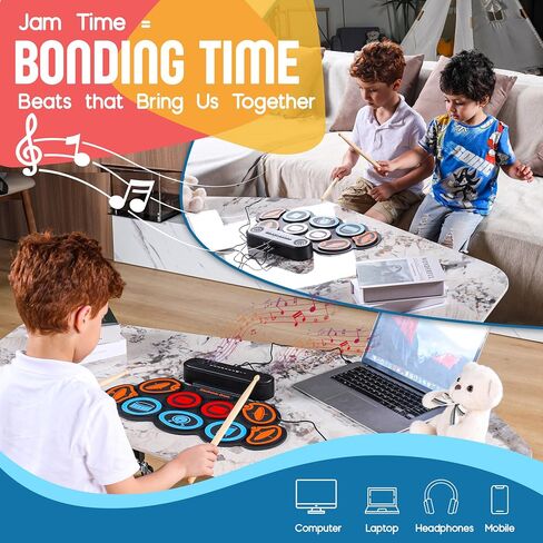 Electric Drum Set 9-Pad, Portable Roll-up Drum Pad USB MIDI, Built-in Speaker, Drum Sticks, Drum Set Foot Pedals Great Holiday Christmas Birthday Gift for Kids Adults in Saudi Arabia