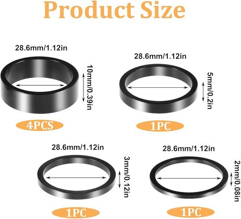 7 PCS Bicycle Headset Spacer, 4 Sizes Bike Handlebar Stem Spacers Aluminium Alloy Threadless Fork Washer Fit for 1 1/8-Inch Stem 2mm 3mm 5mm 10mm in Saudi Arabia