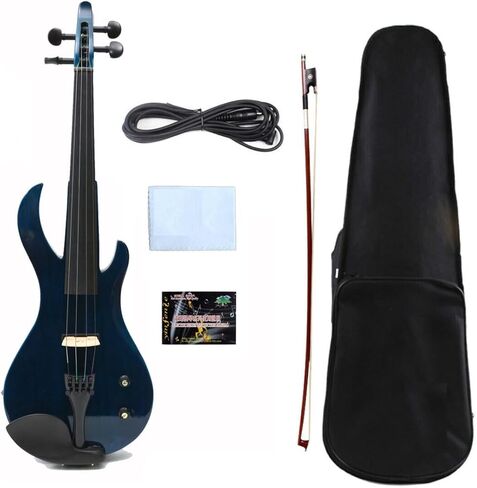 Electric Violin 4/4 Full Size Solid Wood Guitar Shape Body Silent Violin Set for Adults Beginner Practice Electric Fiddle with Ebony Fittings Hard Case & Bow (5 Strings log Color Big Jack) in Kuwait