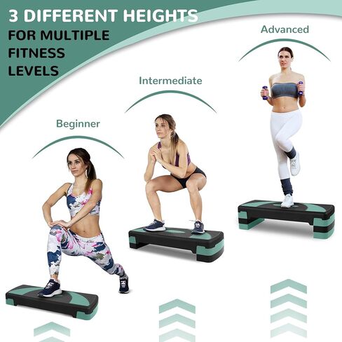 Fitvids Fitvids Step Aerobic Platform, 31" Exercise Step with 3 levels Adjustable Height, 4 Stackable Risers, Fitness Training Workout Stepper for Home Gym, Cardio Strength in Saudi Arabia