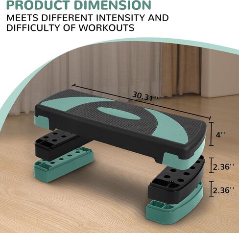 Fitvids Fitvids Step Aerobic Platform, 31" Exercise Step with 3 levels Adjustable Height, 4 Stackable Risers, Fitness Training Workout Stepper for Home Gym, Cardio Strength in Saudi Arabia