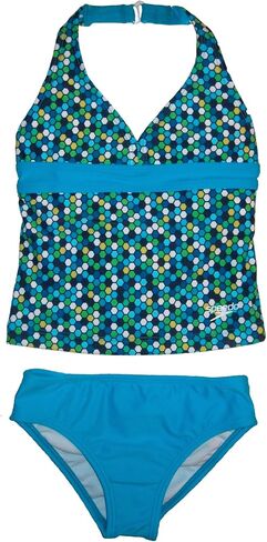 Speedo Girls 2-Piece Tankini Swimsuit (US, Numeric, 5, Regular, Geometric Blue Halter) in Kuwait