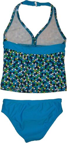 Speedo Girls 2-Piece Tankini Swimsuit (US, Numeric, 5, Regular, Geometric Blue Halter) in Kuwait
