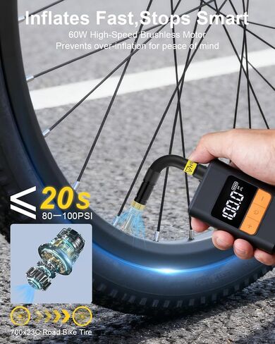 Mini Electric Bike Pump,150PSI Portable Bike Pump with Gauge,20 S Fast Inflate Electric Air Pump with Presta and Schrader Valve for Road Bike,Mountain Bike,E-Bike,Motorcycle,Balls in Saudi Arabia
