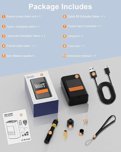 Mini Electric Bike Pump,150PSI Portable Bike Pump with Gauge,20 S Fast Inflate Electric Air Pump with Presta and Schrader Valve for Road Bike,Mountain Bike,E-Bike,Motorcycle,Balls in Saudi Arabia