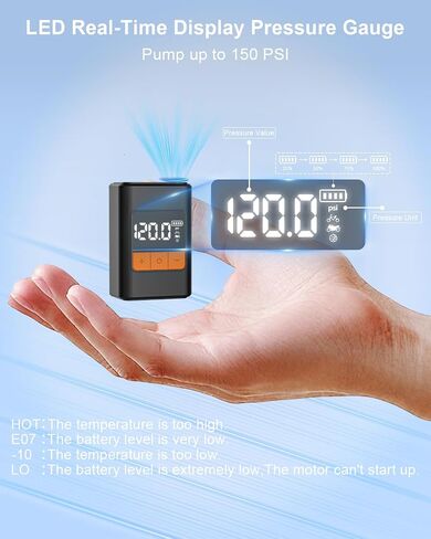Mini Electric Bike Pump,150PSI Portable Bike Pump with Gauge,20 S Fast Inflate Electric Air Pump with Presta and Schrader Valve for Road Bike,Mountain Bike,E-Bike,Motorcycle,Balls in Saudi Arabia