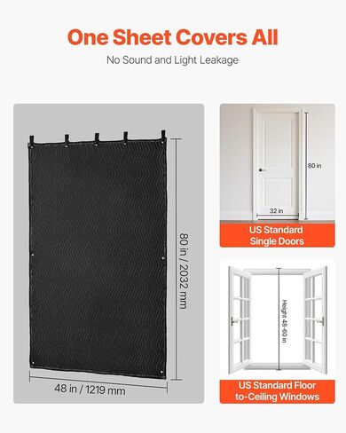VEVOR Sound Dampening Blankets, Soundproof Curtains with 80 x 48 in, Soundproof Blanket with Grommets, Studio Grommeted Blanket, for Window, Door, Light Blocker, Music Recording, Black in Saudi Arabia