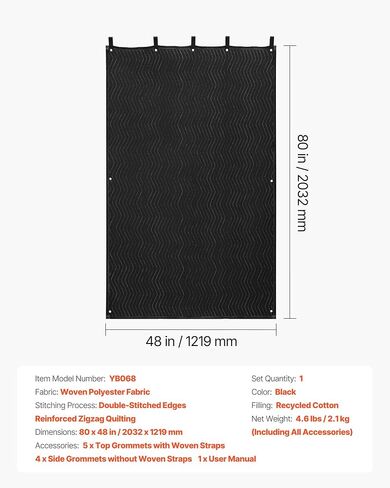 VEVOR Sound Dampening Blankets, Soundproof Curtains with 80 x 48 in, Soundproof Blanket with Grommets, Studio Grommeted Blanket, for Window, Door, Light Blocker, Music Recording, Black in Saudi Arabia