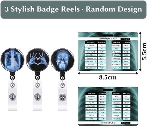 Radiology Tech Student Essentials Badge Buddy - Double-Sided Xray Technique Chart Card with kVp/mAs - Rad Tech Quick Reference Guide for Clinicals in Saudi Arabia