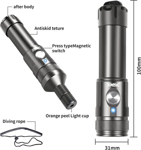 Super Bright Dive Light, IP68 Waterproof Flashlight with 3 Adjustable Beams (3° Spot/24° Flood/72° Wide), for Underwater Photography, Macro Video, Night Diving in Saudi Arabia