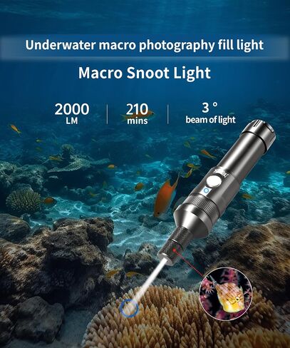 Super Bright Dive Light, IP68 Waterproof Flashlight with 3 Adjustable Beams (3° Spot/24° Flood/72° Wide), for Underwater Photography, Macro Video, Night Diving in Saudi Arabia