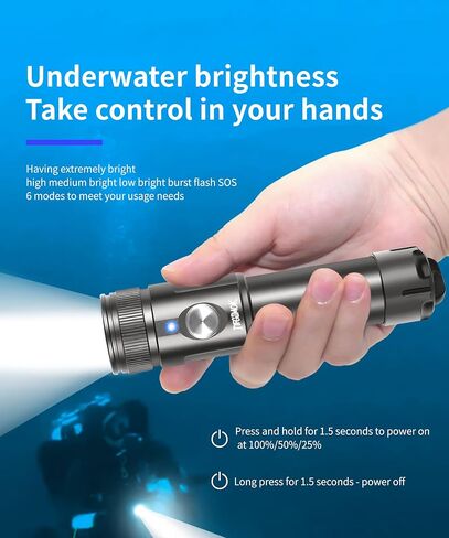 Super Bright Dive Light, IP68 Waterproof Flashlight with 3 Adjustable Beams (3° Spot/24° Flood/72° Wide), for Underwater Photography, Macro Video, Night Diving in Saudi Arabia