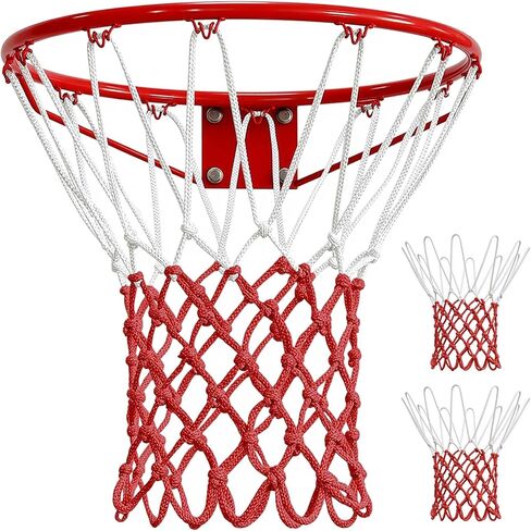 Basketball Net 2 Pack, Heavy Duty Basketball Net Replacement Weather Anti Whip Polyester Basketball Hoop Net Fits Standard Indoor Or Outdoor Court Use - Easy Install (Red White) in Saudi Arabia