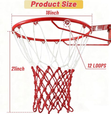 Basketball Net 2 Pack, Heavy Duty Basketball Net Replacement Weather Anti Whip Polyester Basketball Hoop Net Fits Standard Indoor Or Outdoor Court Use - Easy Install (Red White) in Saudi Arabia