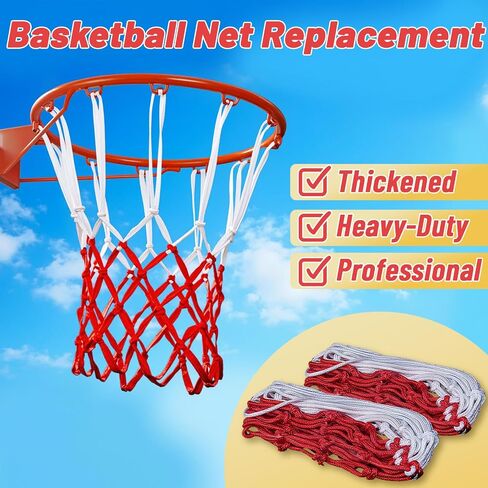 Basketball Net 2 Pack, Heavy Duty Basketball Net Replacement Weather Anti Whip Polyester Basketball Hoop Net Fits Standard Indoor Or Outdoor Court Use - Easy Install (Red White) in Saudi Arabia
