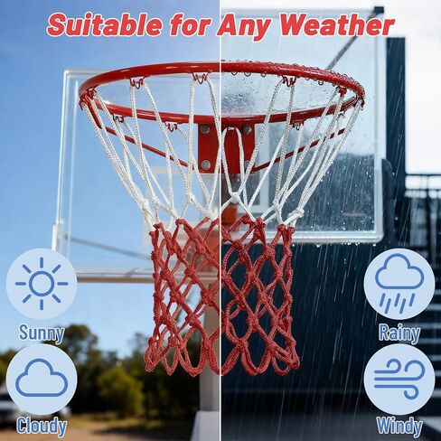 Basketball Net 2 Pack, Heavy Duty Basketball Net Replacement Weather Anti Whip Polyester Basketball Hoop Net Fits Standard Indoor Or Outdoor Court Use - Easy Install (Red White) in Saudi Arabia