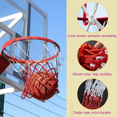 Basketball Net 2 Pack, Heavy Duty Basketball Net Replacement Weather Anti Whip Polyester Basketball Hoop Net Fits Standard Indoor Or Outdoor Court Use - Easy Install (Red White) in Saudi Arabia