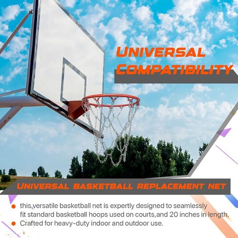 304 Stainless Steel Basketball Net, Heavy Duty Chain Braided Replacement, Durable Standard Basketball Net(12 Links), Rust-Proof & Easy to Install, Fit for Indoor and Outdoor Use in Saudi Arabia