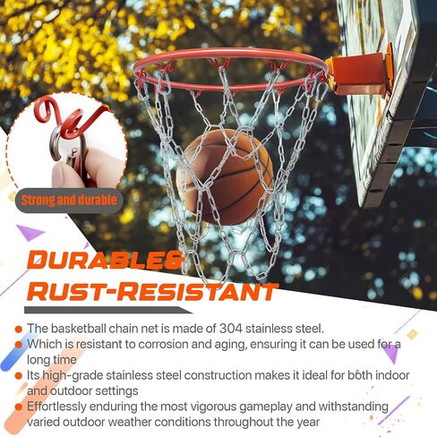 304 Stainless Steel Basketball Net, Heavy Duty Chain Braided Replacement, Durable Standard Basketball Net(12 Links), Rust-Proof & Easy to Install, Fit for Indoor and Outdoor Use in Saudi Arabia