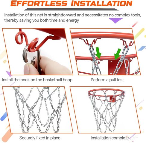 304 Stainless Steel Basketball Net, Heavy Duty Chain Braided Replacement, Durable Standard Basketball Net(12 Links), Rust-Proof & Easy to Install, Fit for Indoor and Outdoor Use in Saudi Arabia