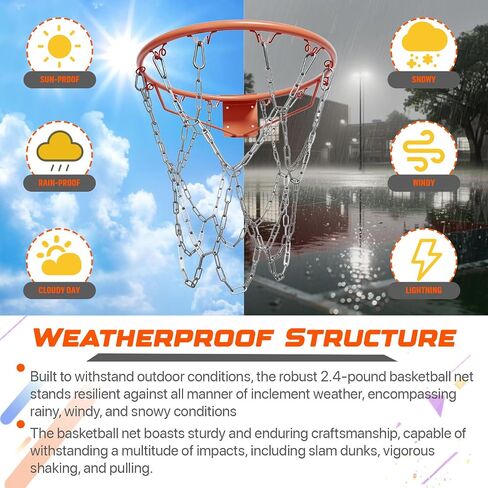 304 Stainless Steel Basketball Net, Heavy Duty Chain Braided Replacement, Durable Standard Basketball Net(12 Links), Rust-Proof & Easy to Install, Fit for Indoor and Outdoor Use in Saudi Arabia