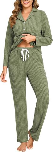 Pajamas for Women 2 Piece Soft Fleece Loungewear Set Button Down Homewear Sets Winter Warm Sleepwear in Saudi Arabia
