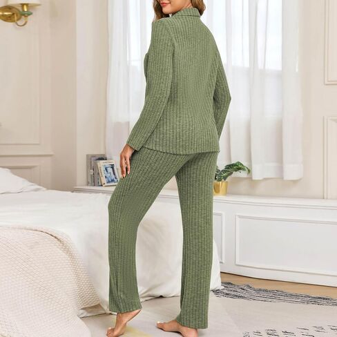 Pajamas for Women 2 Piece Soft Fleece Loungewear Set Button Down Homewear Sets Winter Warm Sleepwear in Saudi Arabia