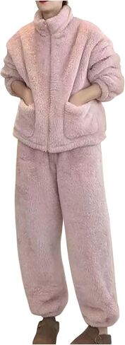 Pajamas for Women Set Zip Up Fleece Sleepwear Winter Loungewear Sets Warm 2 Piece Plush Pajamas in Saudi Arabia