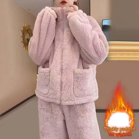 Pajamas for Women Set Zip Up Fleece Sleepwear Winter Loungewear Sets Warm 2 Piece Plush Pajamas in Saudi Arabia