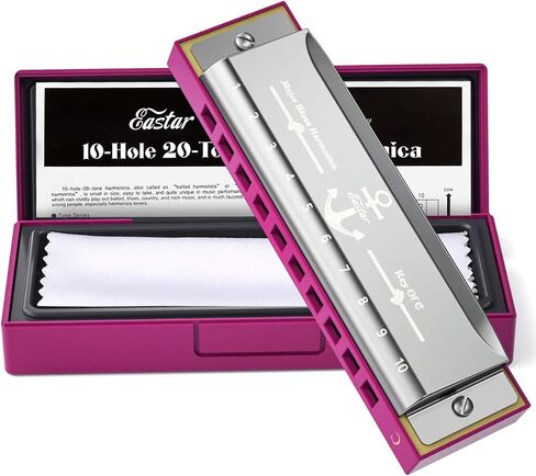 Eastar Major Blues Diatonic Harmonica, 10 Holes C Key Beginner for Kids Children Adults Students, with Hard Case and Cloth, Pink in Saudi Arabia