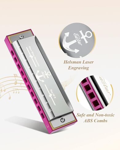 Eastar Major Blues Diatonic Harmonica, 10 Holes C Key Beginner for Kids Children Adults Students, with Hard Case and Cloth, Pink in Saudi Arabia