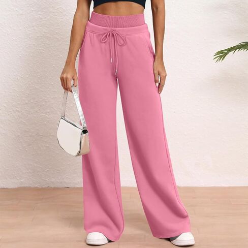 Wide Leg Sweatpants for Women Drawstring High Waisted Lounge Pants with Pockets Baggy Workout Pants Athletic Joggers in Saudi Arabia