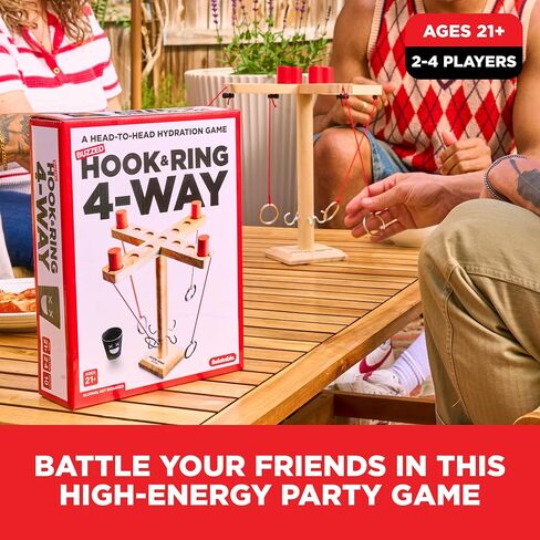 Buzzed 4-Way Hook & Ring Drinking Game For Adults, Fun Adult Party Games or Social Drinking Games, Includes 1 Unit, 4 Pawns, 1 Cup, Perfect Stocking Stuffer For Adults or White Elephant Gifts in Saudi Arabia