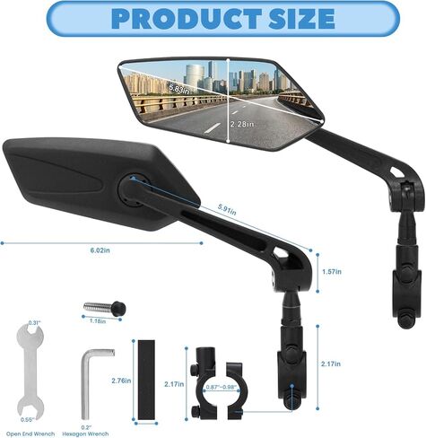 مرآة الدراجة زوج واحد من مرايا الدراجات عالية الدقة للمقود، مرايا رؤية خلفية قابلة للتعديل 360 درجة لدراجة Ebike E Bike Dirt Bike Moped Bike MTB Mountain Bike Road Bike دراجة نارية وسكوتر كهربائي in Kuwait