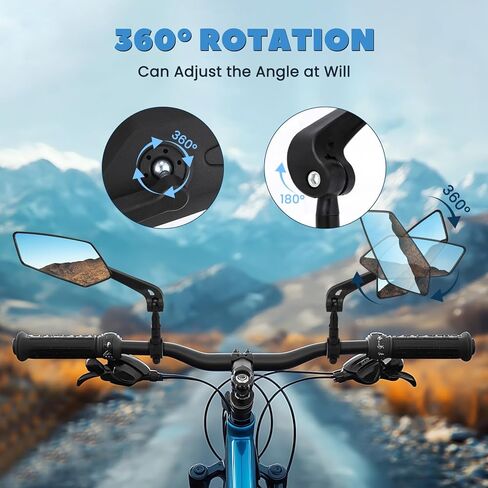 مرآة الدراجة زوج واحد من مرايا الدراجات عالية الدقة للمقود، مرايا رؤية خلفية قابلة للتعديل 360 درجة لدراجة Ebike E Bike Dirt Bike Moped Bike MTB Mountain Bike Road Bike دراجة نارية وسكوتر كهربائي in Kuwait