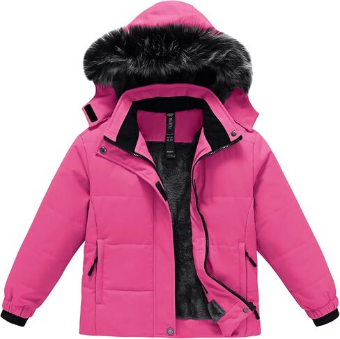 Girls Winter Coats with Removable Hood Waterproof Windproof Warm Fleece Zip Up Outerwear Jackets with Zip Pockets in Saudi Arabia
