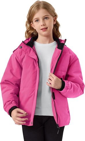 Girls Winter Coats with Removable Hood Waterproof Windproof Warm Fleece Zip Up Outerwear Jackets with Zip Pockets in Saudi Arabia