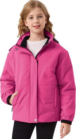 Girls Winter Coats with Removable Hood Waterproof Windproof Warm Fleece Zip Up Outerwear Jackets with Zip Pockets in Saudi Arabia