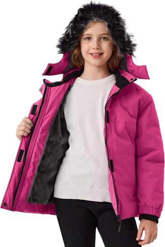 Girls Winter Coats with Removable Hood Waterproof Windproof Warm Fleece Zip Up Outerwear Jackets with Zip Pockets in Saudi Arabia