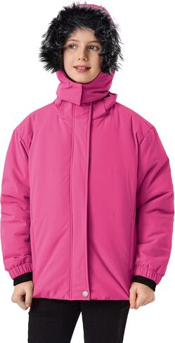 Girls Winter Coats with Removable Hood Waterproof Windproof Warm Fleece Zip Up Outerwear Jackets with Zip Pockets in Saudi Arabia
