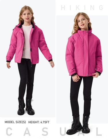 Girls Winter Coats with Removable Hood Waterproof Windproof Warm Fleece Zip Up Outerwear Jackets with Zip Pockets in Saudi Arabia